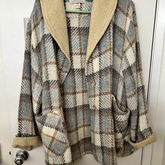 Vintage Plaid Sweater Jacket with Shawl Collar - Picture 1 of 4